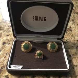 Swank Vintage cuff links set & tie tack- genuine jade